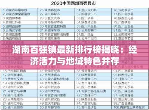 湖南百强镇最新排行榜揭晓：经济活力与地域特色并存