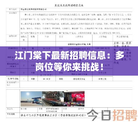 江门棠下最新招聘信息:多岗位等你来挑战!