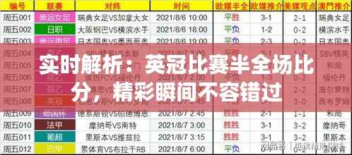 实时解析：英冠比赛半全场比分，精彩瞬间不容错过