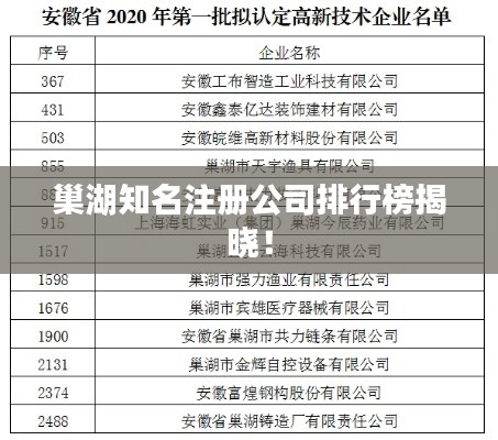 巢湖知名注册公司排行榜揭晓!
