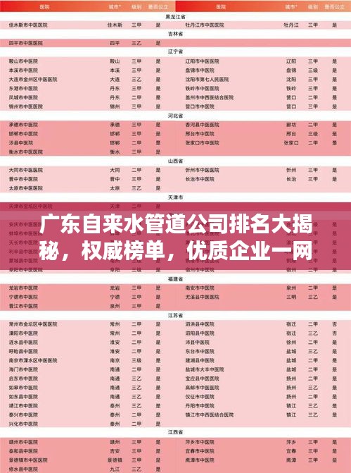 广东自来水管道公司排名大揭秘,权威榜单,优质企业一网打尽!